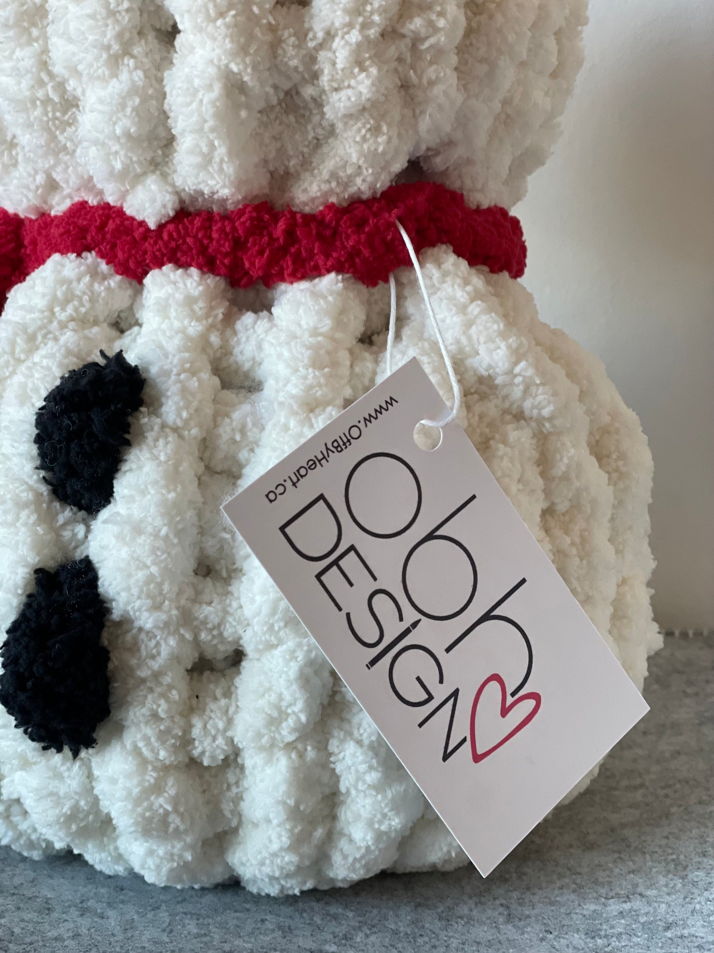 Cozy Chenille Snowman with Red Bow - Handmade Snowgirl