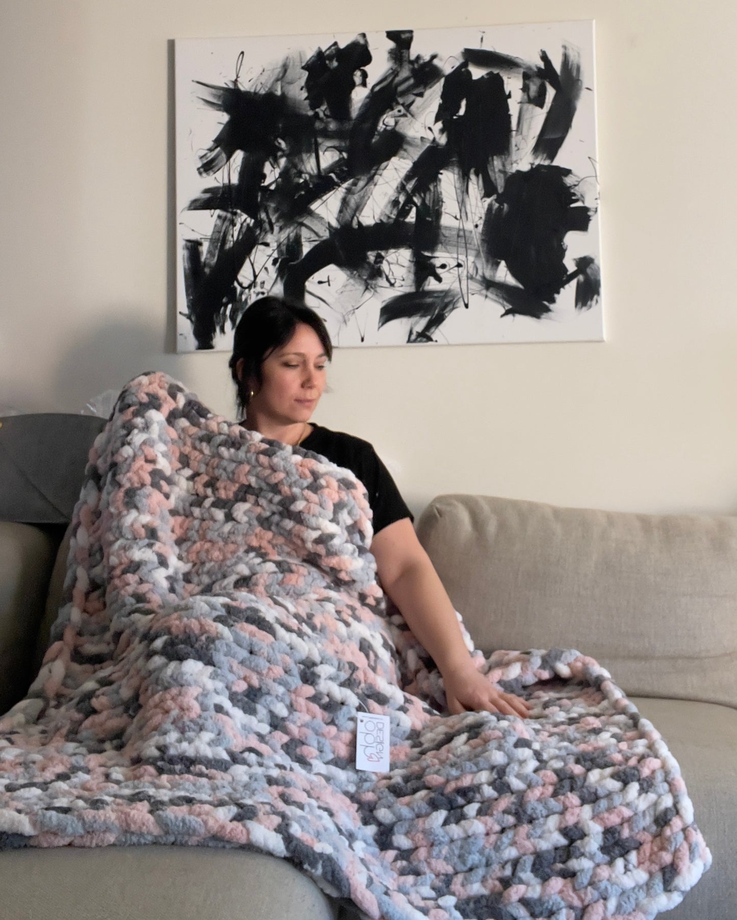 Healing Hand, Chunky Knit Blankets - Pink Mix