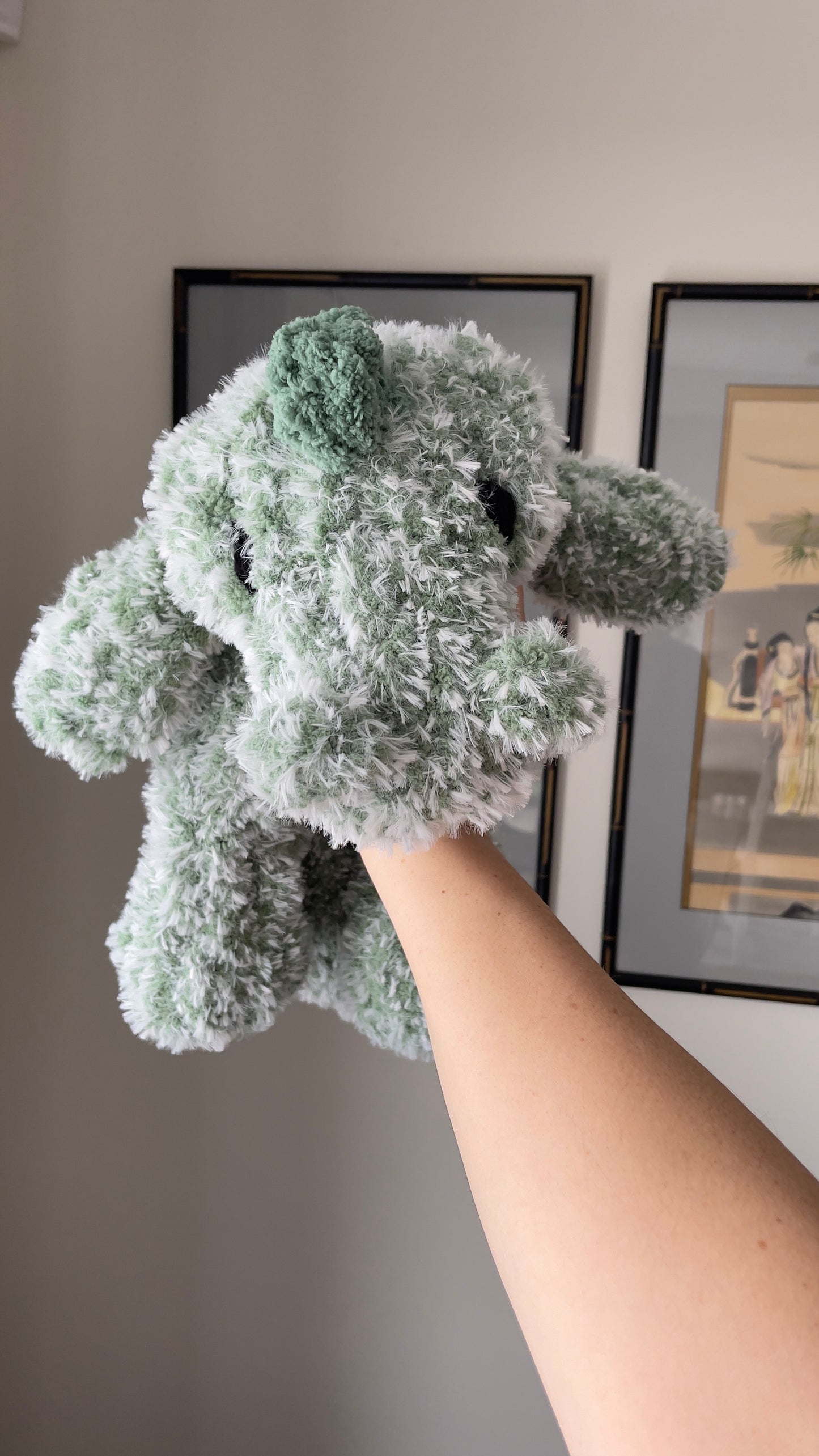 Baby Rexy Dino Snuggler | Plush Dinosaur Toy | Chenille Yarn Dino | Green
