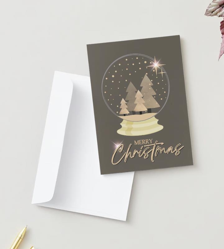 Merry Christmas Snow Globe Greeting Card | PRINTABLE | DIGITAL DOWNLOAD