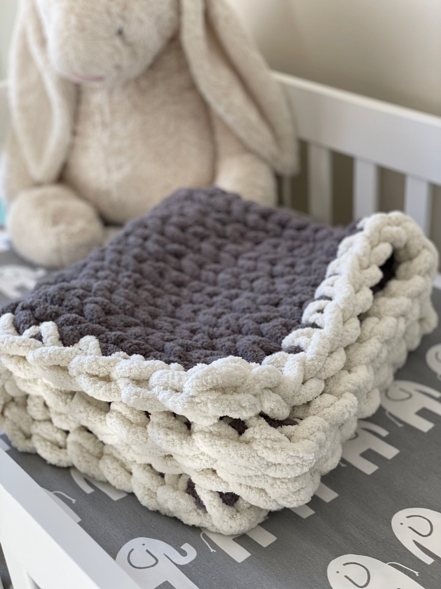 Healing Hand, Chunky Knit Baby Blankets - Stormy Grey with White Edge