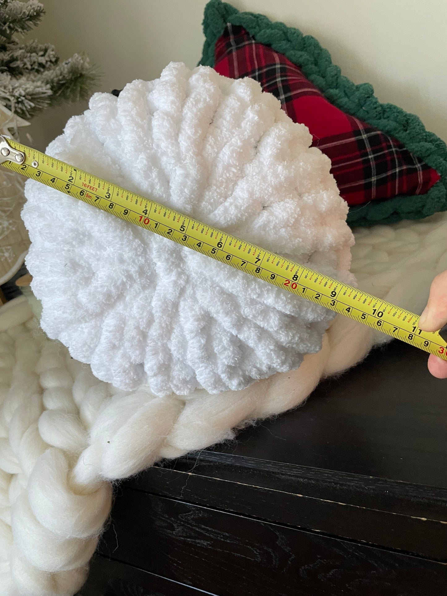 Hand Knit Christmas Snowman White with Red Hat and Scarf