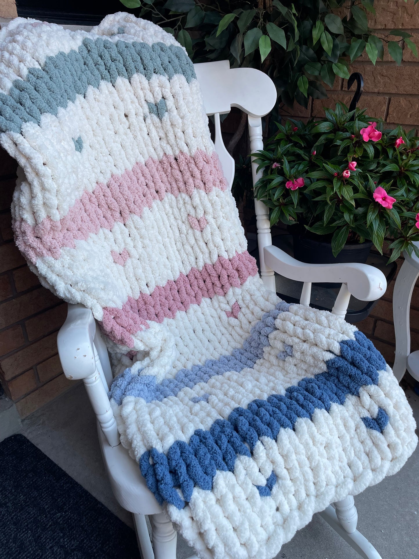 Healing Hand, Chunky Knit Blankets - Stripes with Hearts