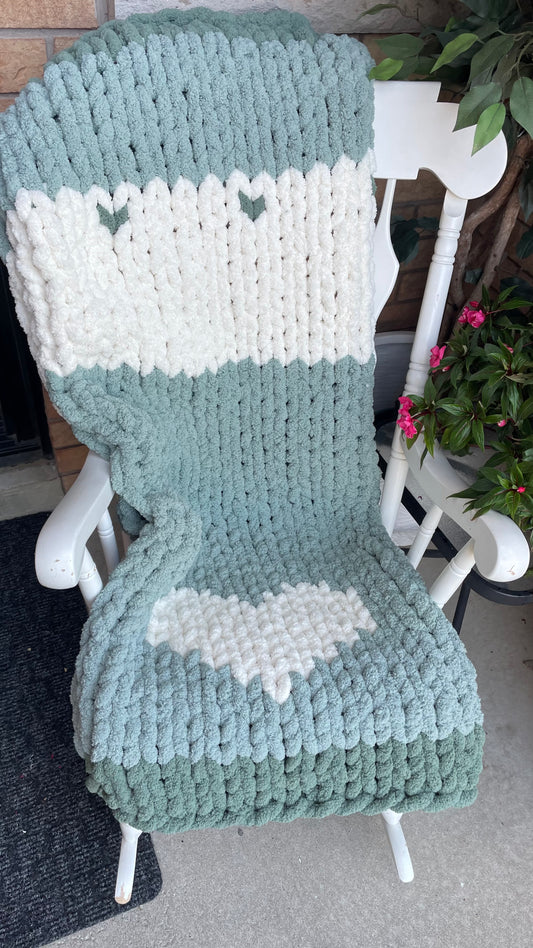 Healing Hand, Chunky Knit Blankets - The Elphaba Heart Blanket