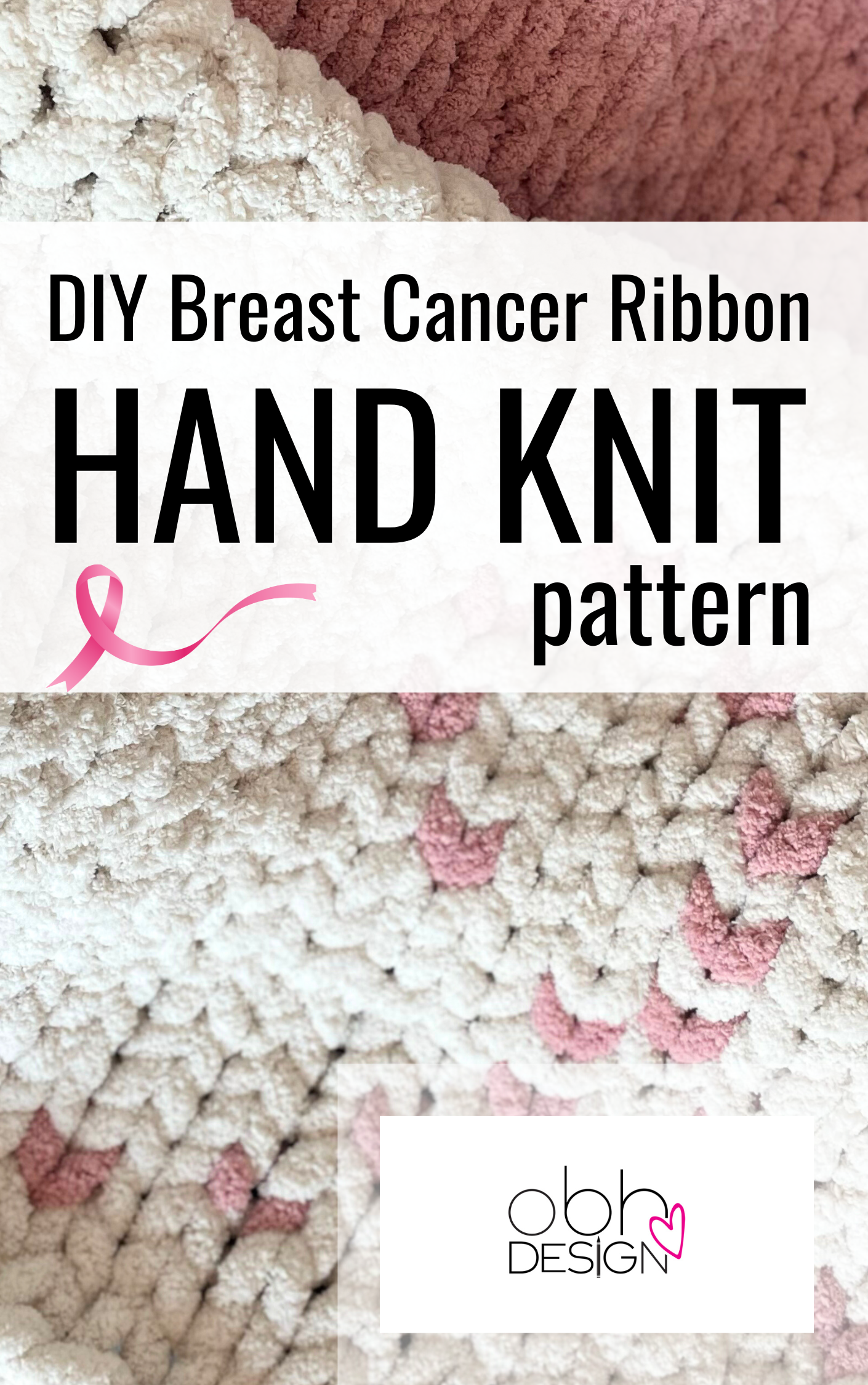HANDKNIT PATTERN ~ Breast Cancer Ribbon Blanket Pattern ~ Chunky Chenille ~ DIY
