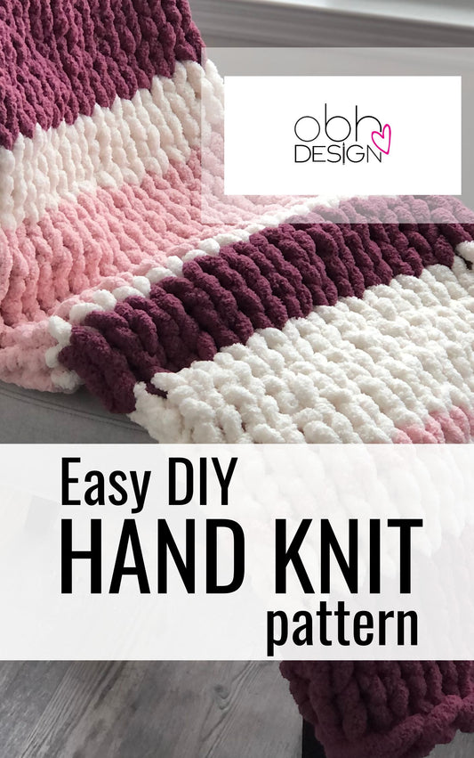 Raspberry Stripe Chunky Knit Blanket Pattern – PDF Download
