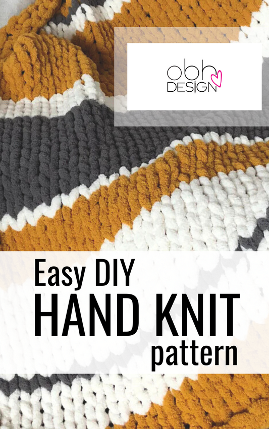 HANDKNIT PATTERN ~ Mustard, Dark Gray and White Stripe ~ Chunky Chenille ~ Off By Heart Design ~ DIY