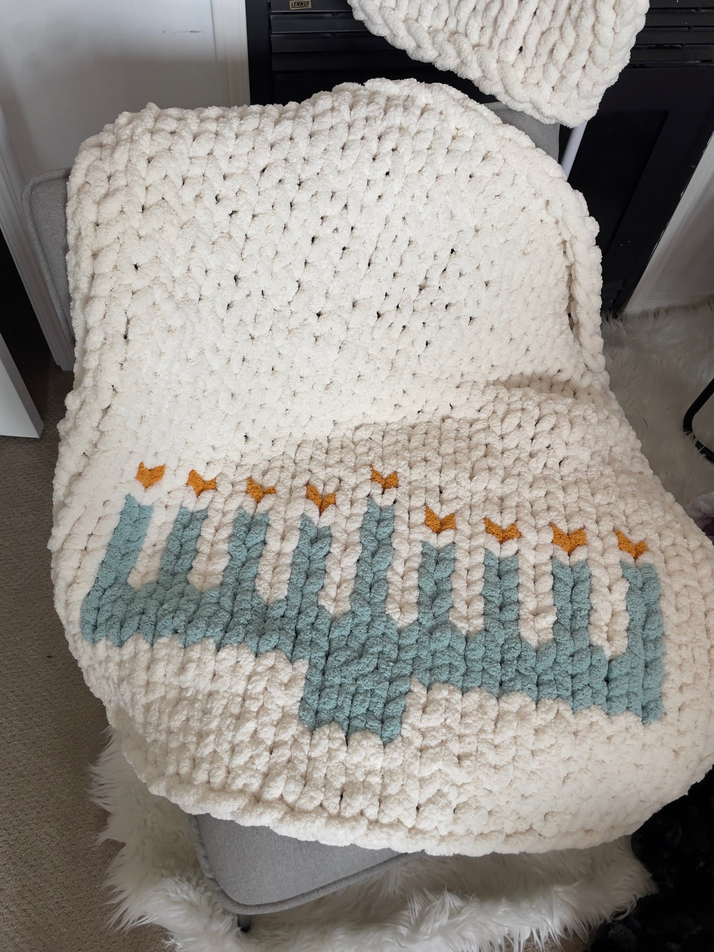 Chanukah Menorah Blanket Knitting Pattern: Chunky Chenille Throw (PDF)