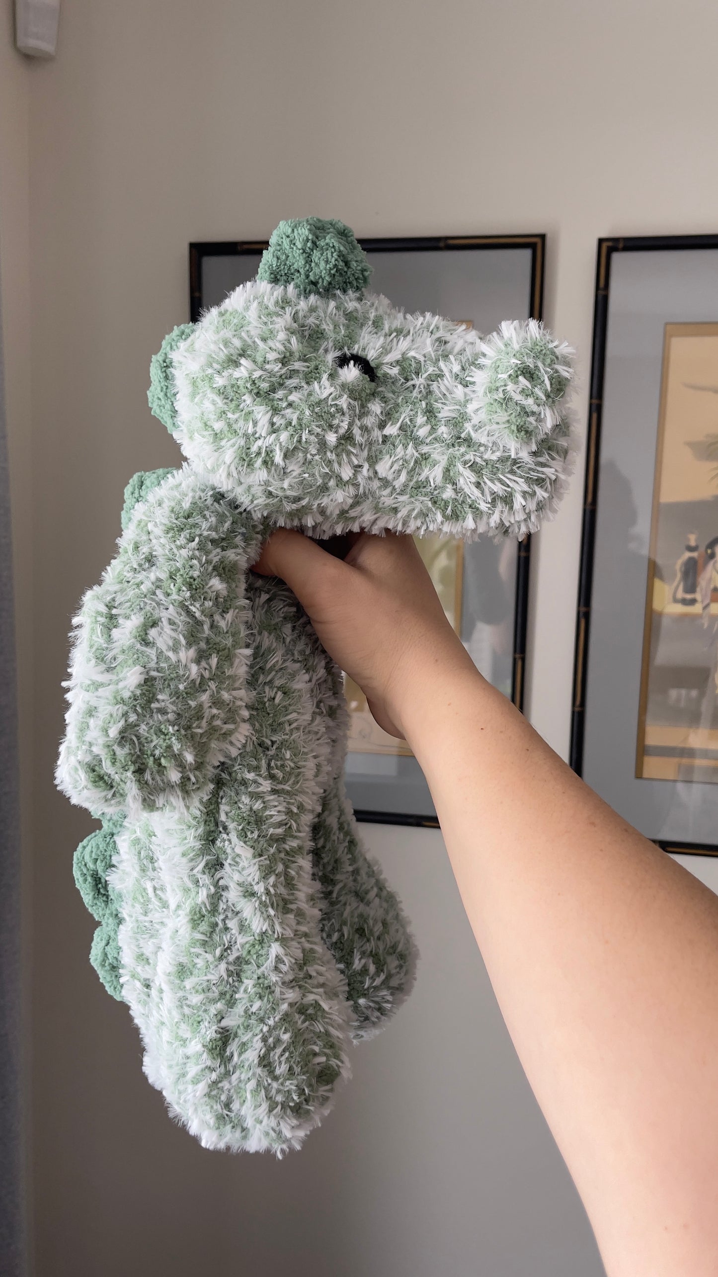 Baby Rexy Dino Snuggler | Plush Dinosaur Toy | Chenille Yarn Dino | Green