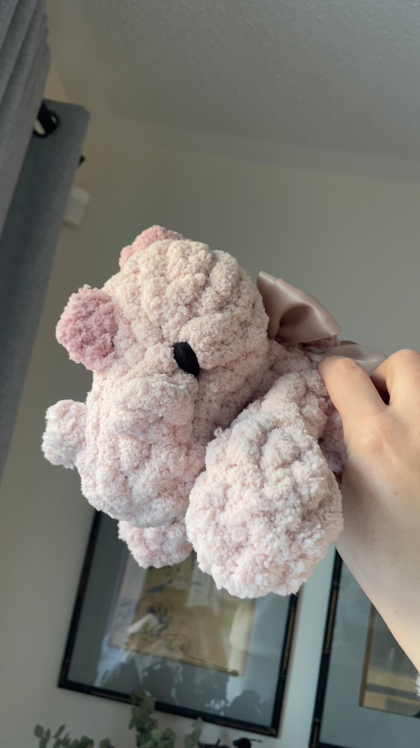 Baby Daisy Dino Snuggler | Plush Dinosaur Toy | Chenille Yarn Dino | Pink