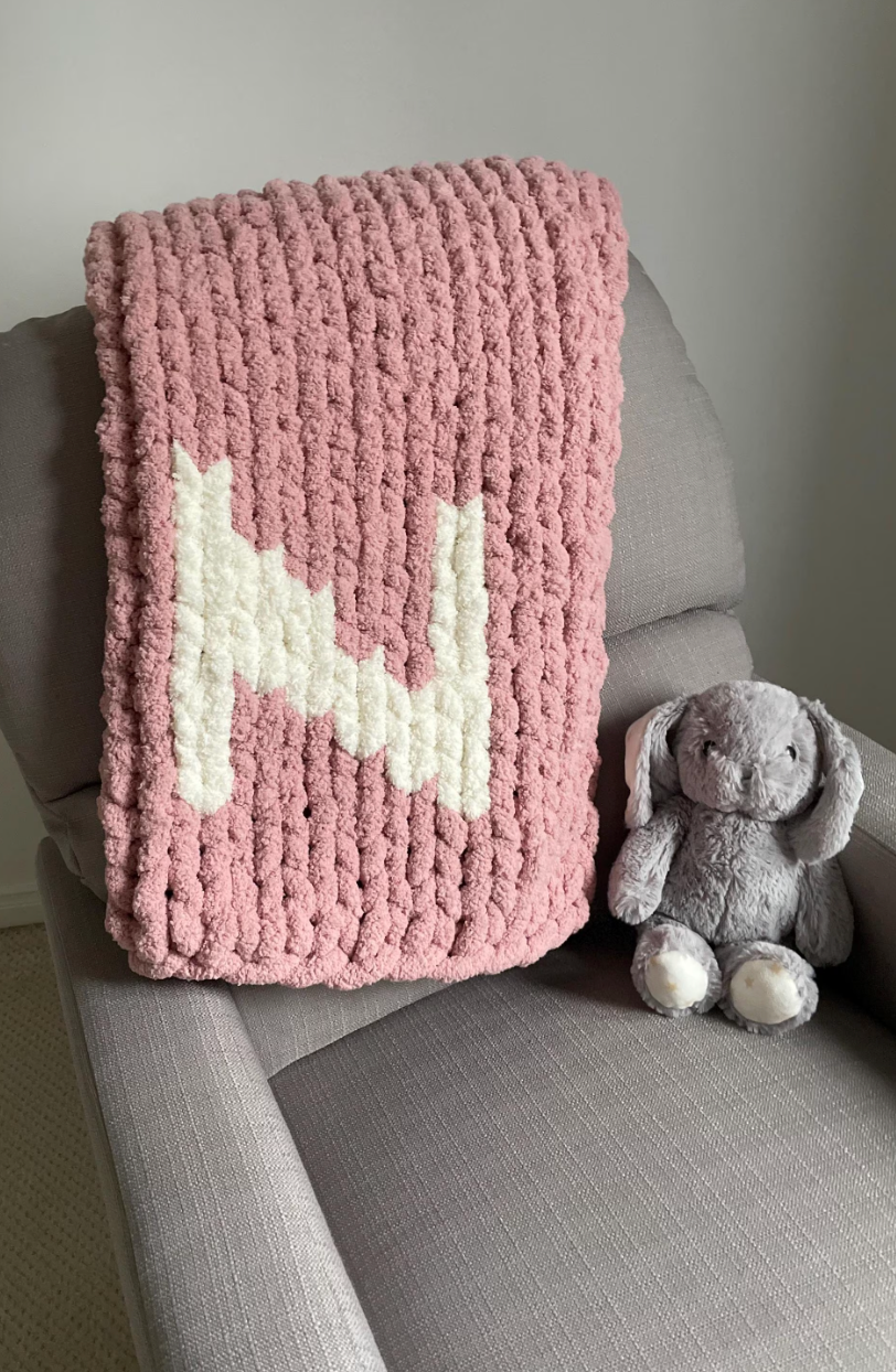 HANDKNIT PATTERN ~ Monogram N Chunky Knit Blanket Pattern PDF – Blanket Finger Knitting Pattern