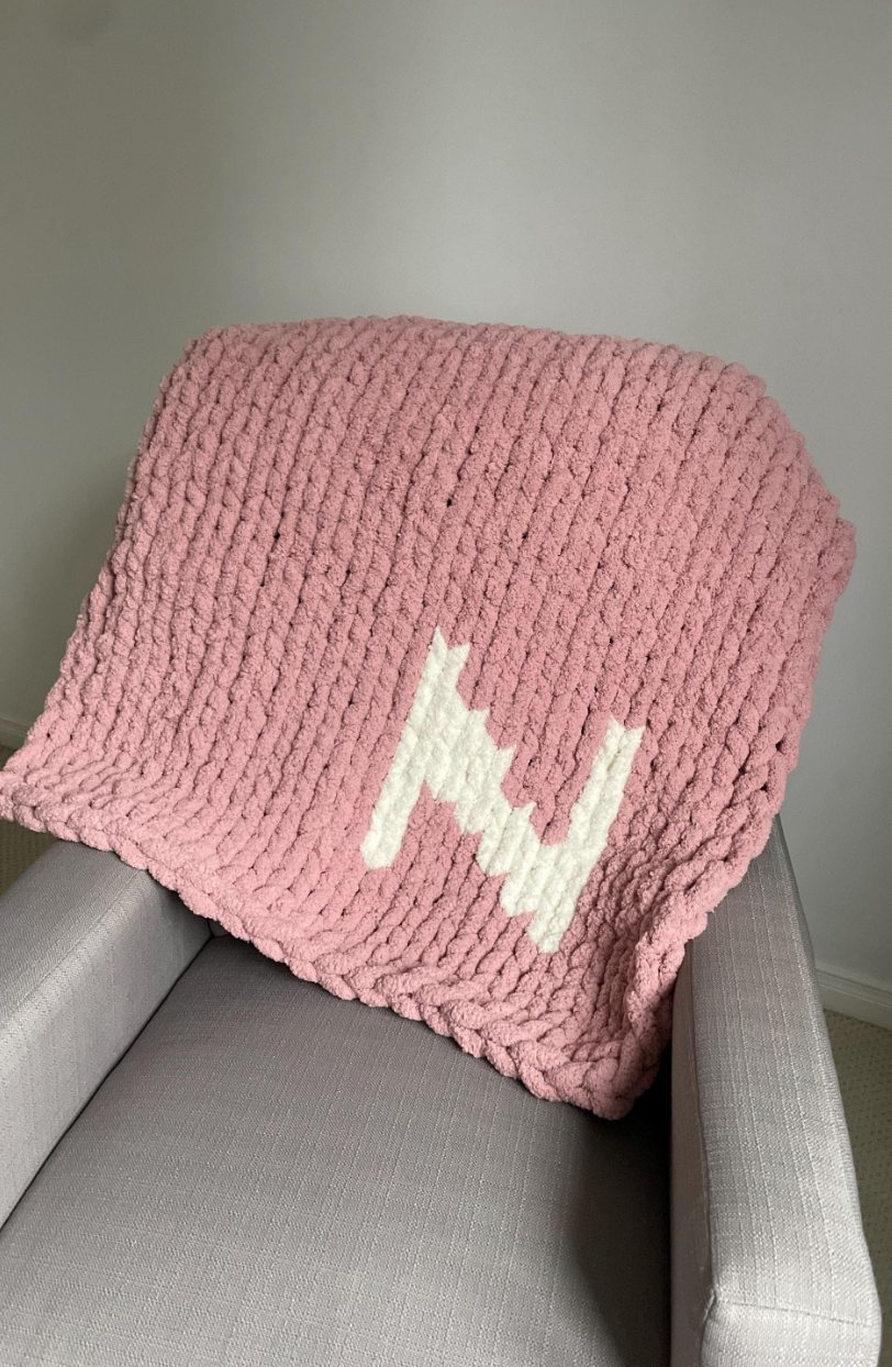 HANDKNIT PATTERN ~ Monogram N Chunky Knit Blanket Pattern PDF – Blanket Finger Knitting Pattern