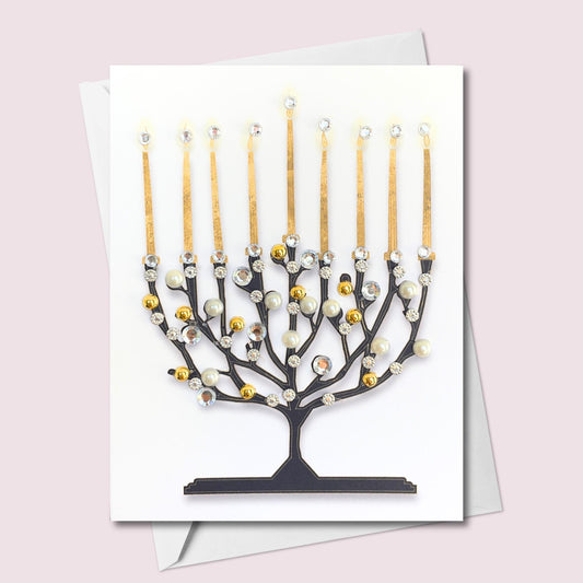Handmade Hanukkah Card with Elegant Menorah Design | Unique Jewish Holiday Greeting Card