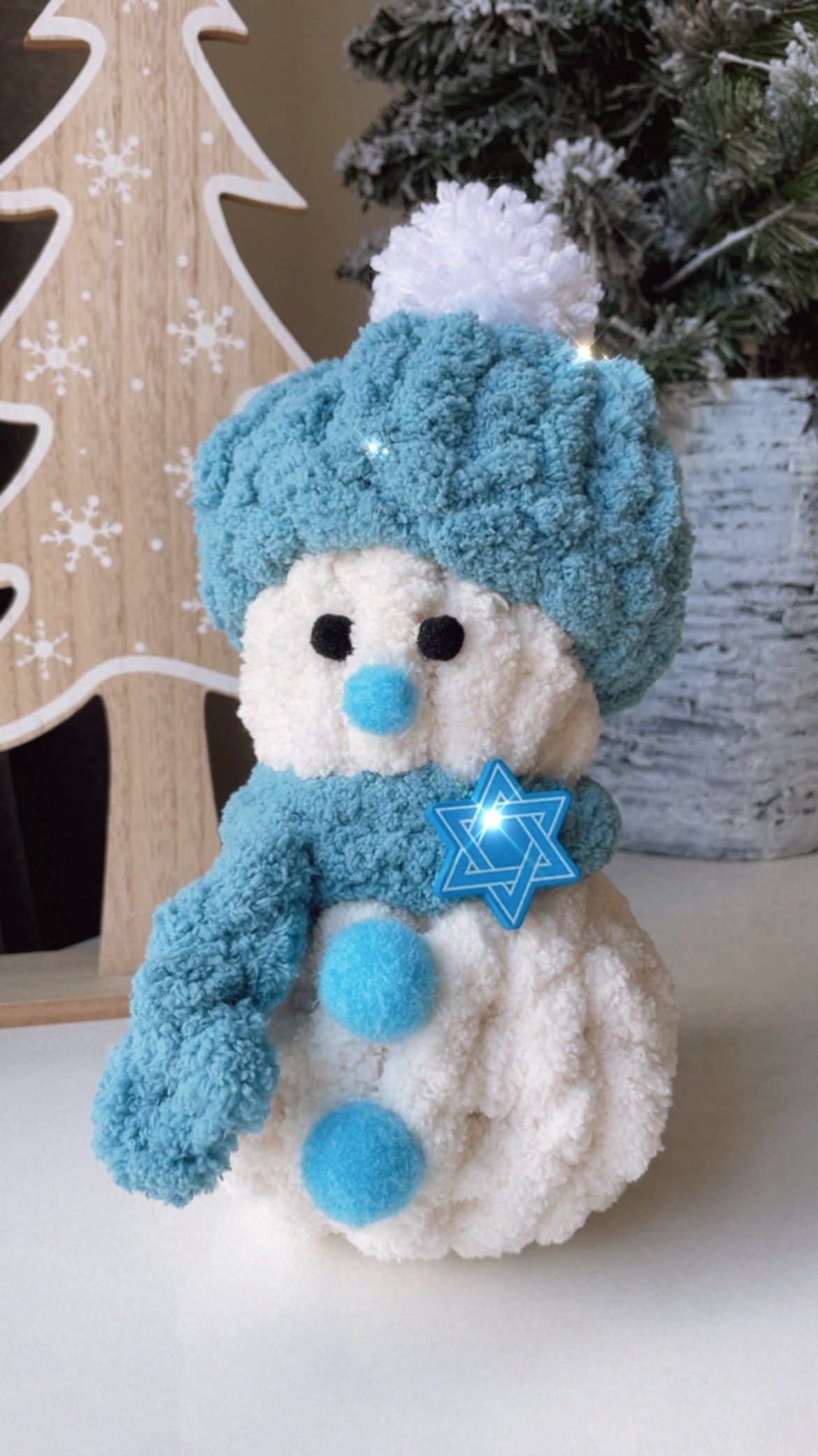 Cozy Baby Chenille Snowman with Blue Hat - Hanukkah Snowman