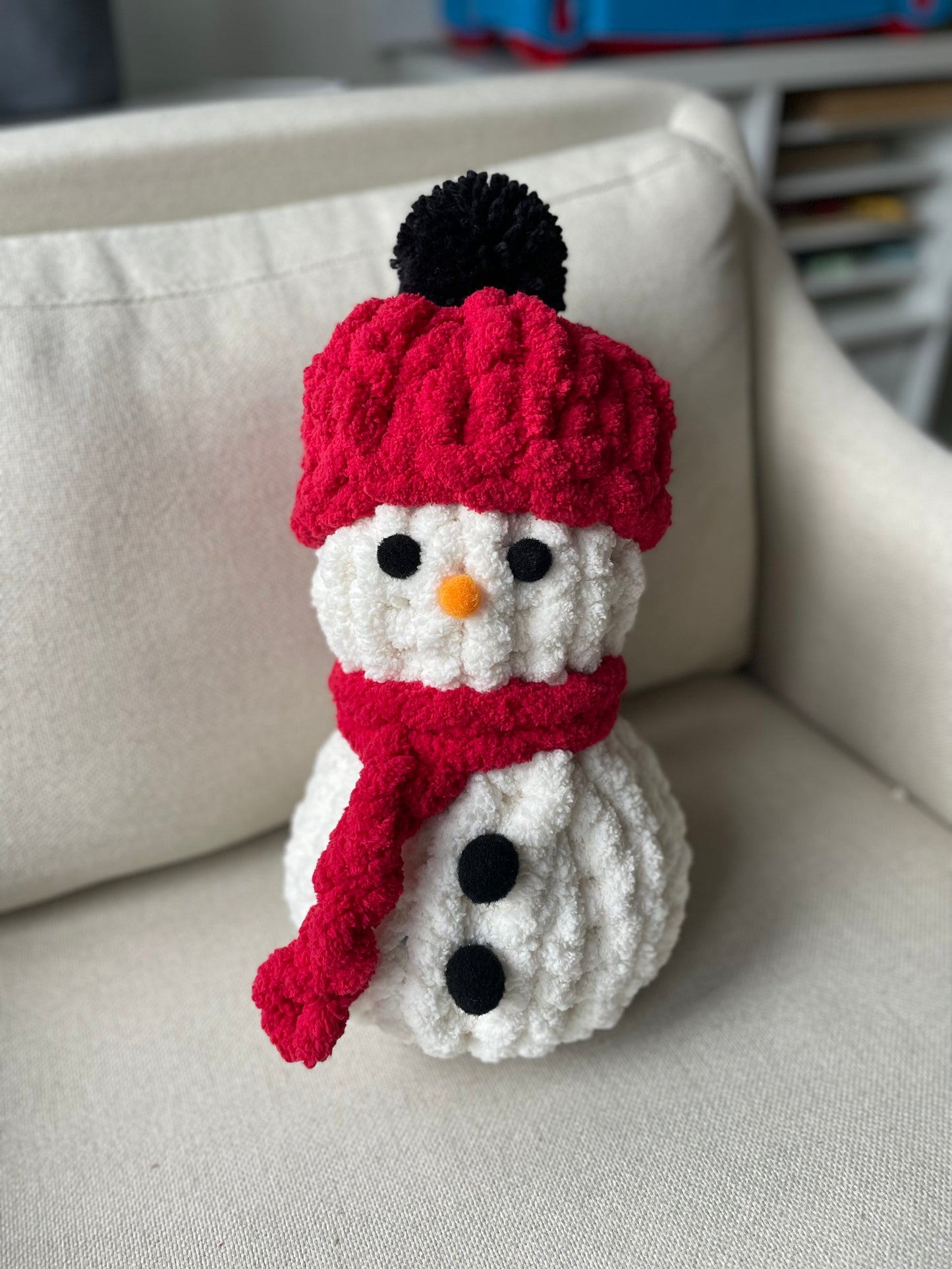 Cozy Chenille Snowman with chunky knit hat - Handmade Snowman