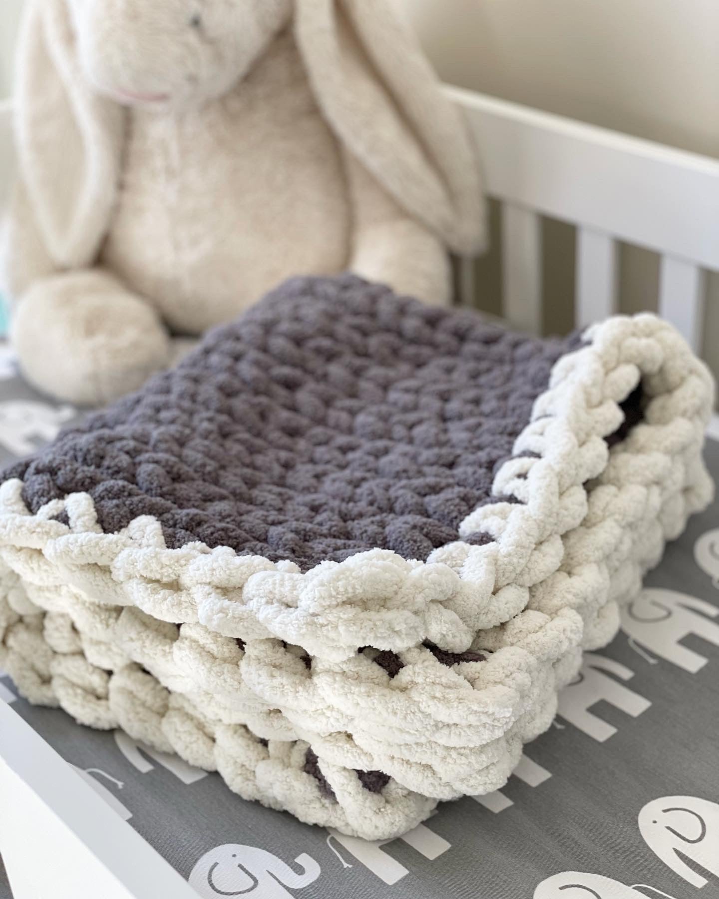 Healing Hand, Chunky Knit Baby Blankets - Stormy Grey with White Edge