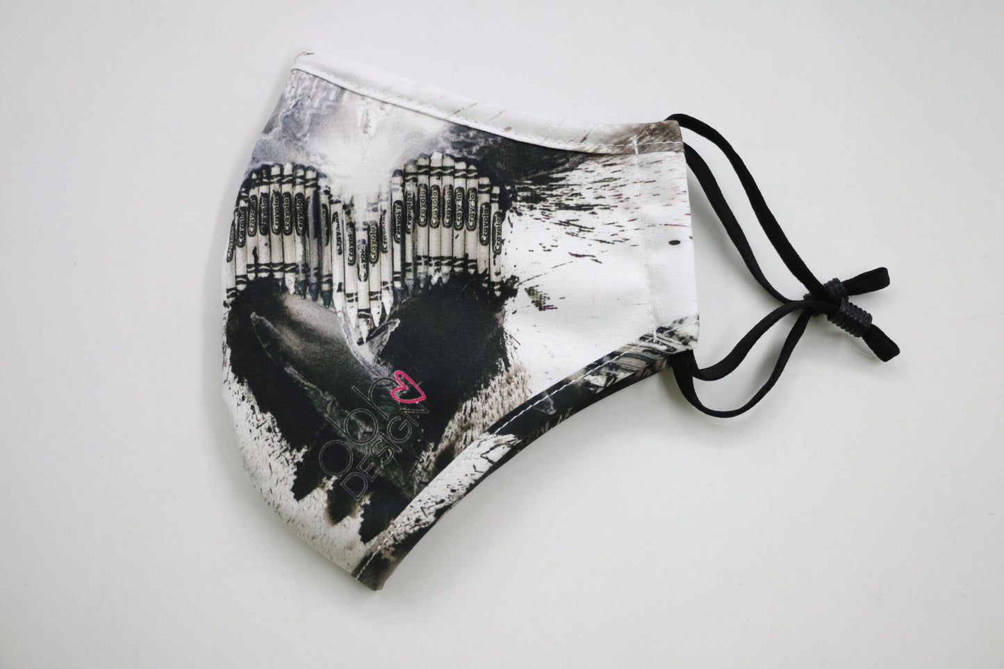 Monochrome Crayon Melt Heart Cloth Face Mask - non medical
