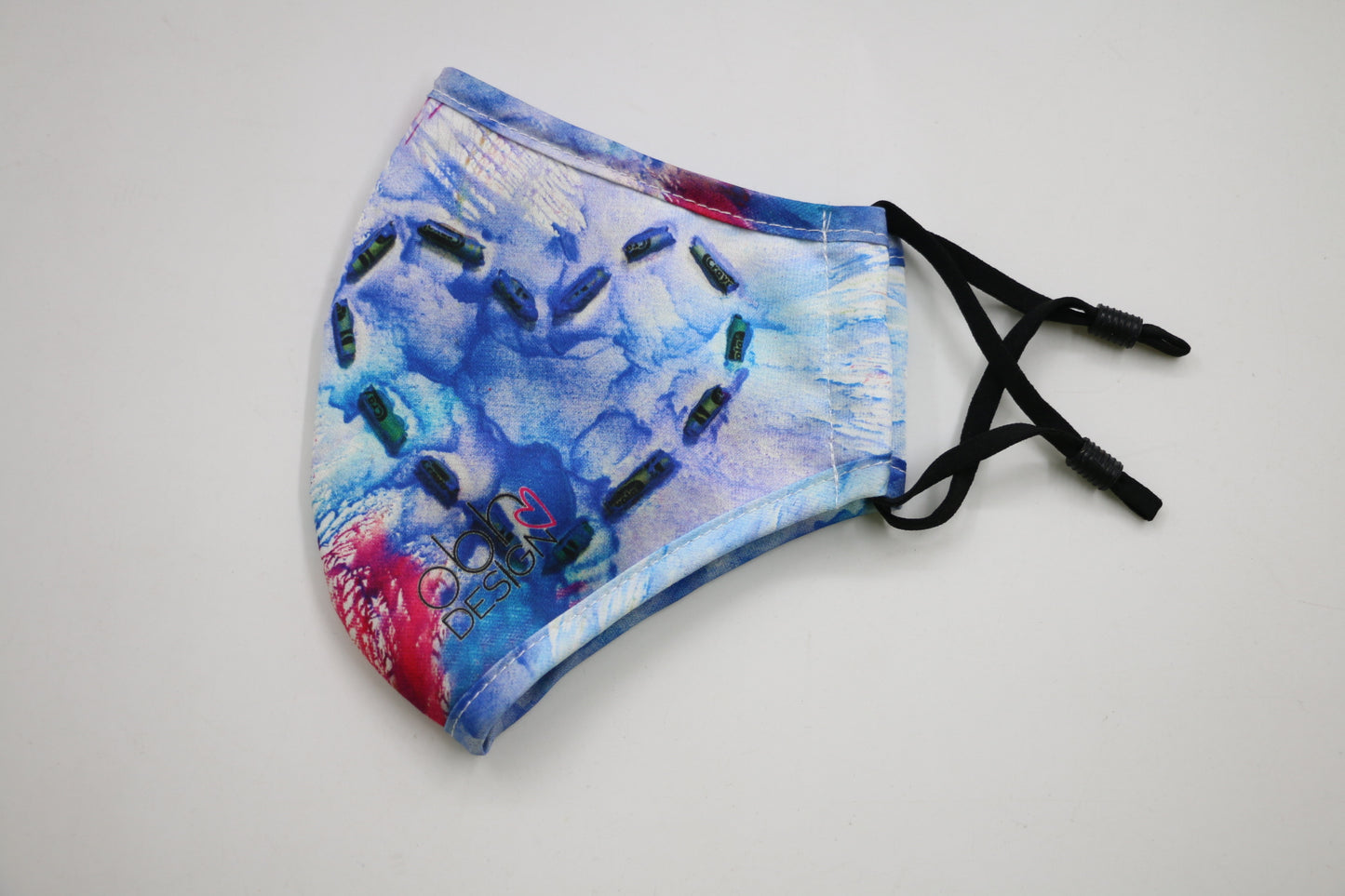Blue and Pink Crayon Melt Heart Cloth Face Mask - non medical