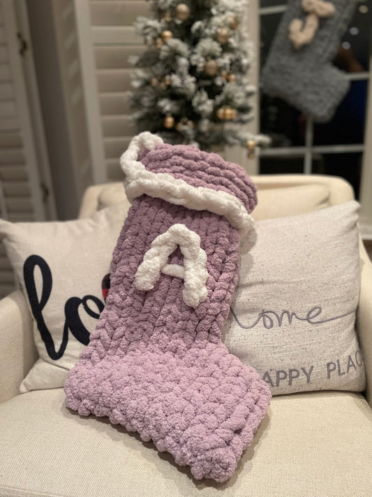 Monogram Christmas Stocking - Purple and white 17”