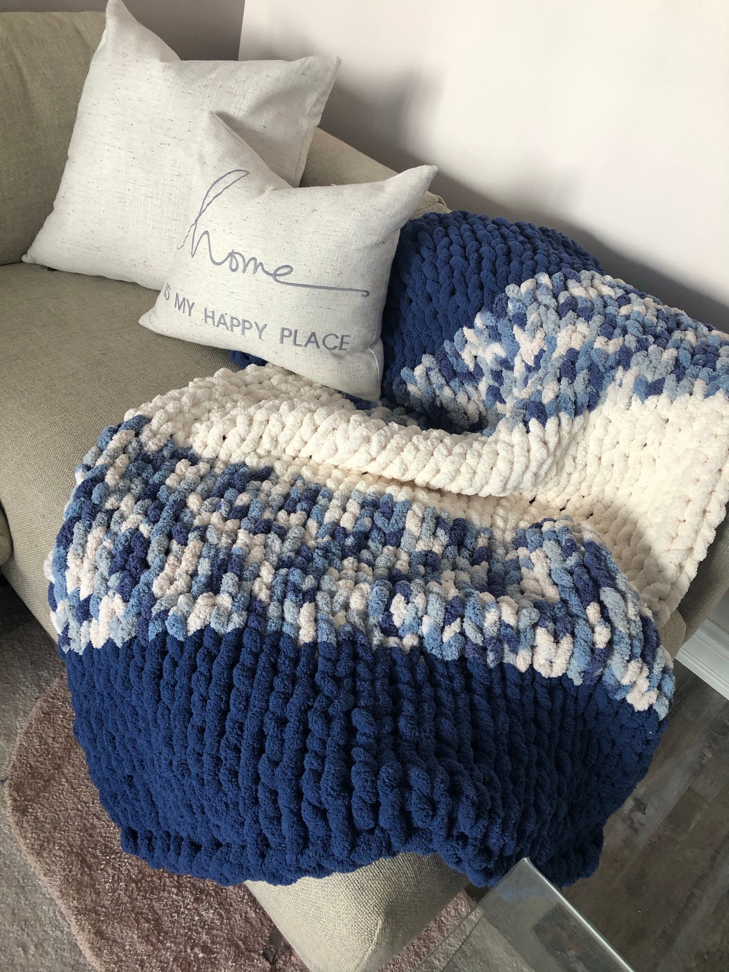 Healing Hand, Chunky Knit Blankets Navy Blue
