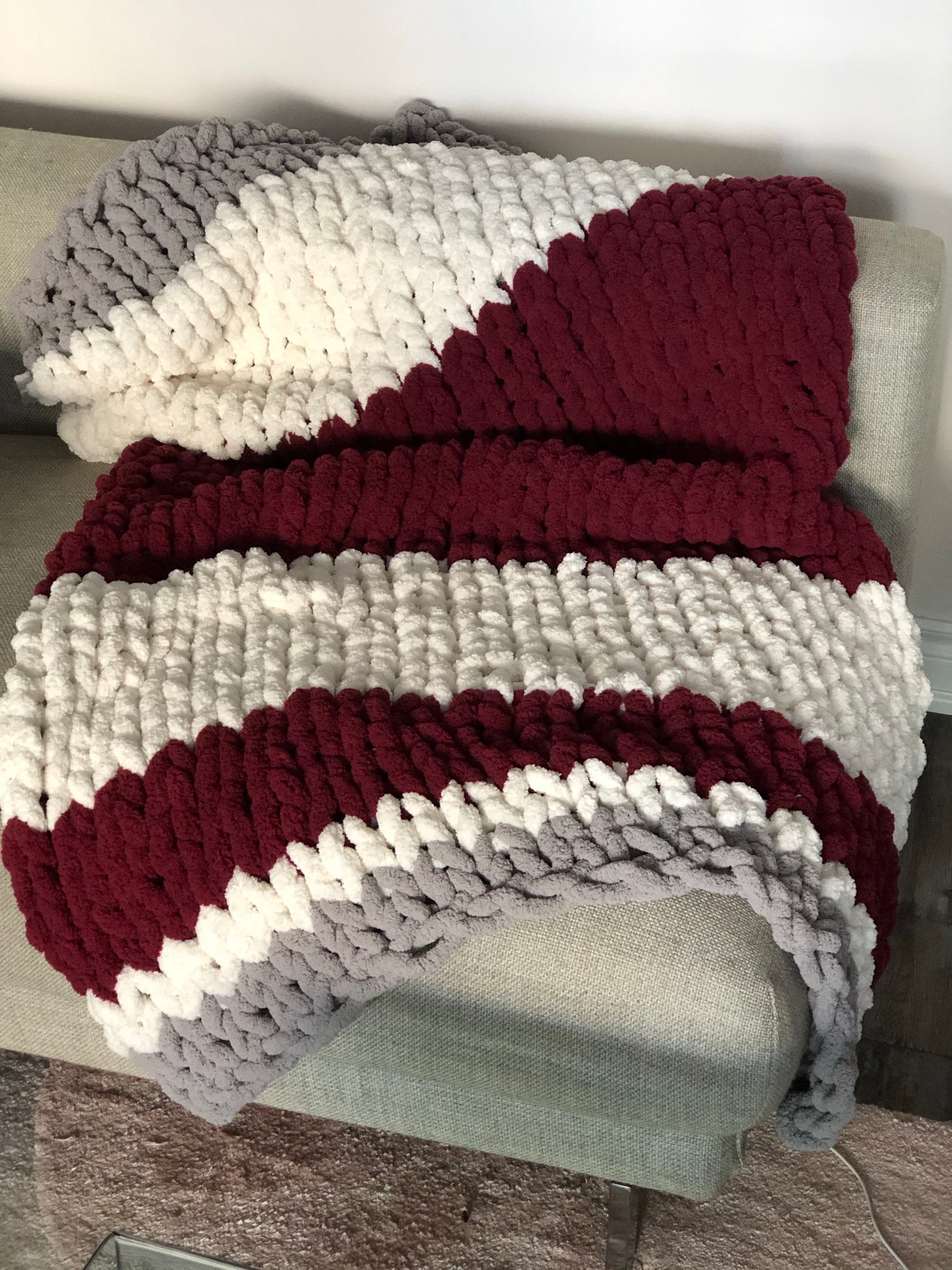 Healing Hand, Chunky Knit Burgundy Stripes