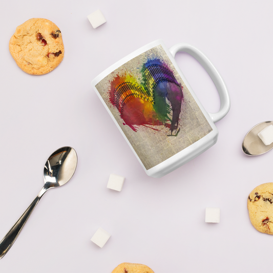 Rainbow Crayon Melt Heart on Newspaper Background Mug